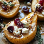 Baked Pears with Feta, Honey, and Cranberries