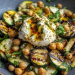 Grilled Zucchini Chickpea Salad with Burrata & Chili Oil