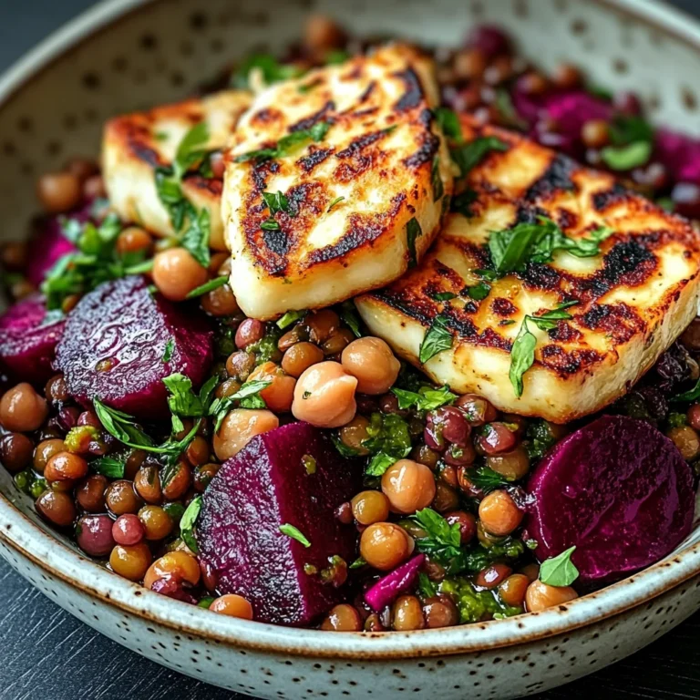Halloumi with Lemony Lentils, Chickpeas and Beets