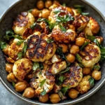 Honey Curry Roasted Cauliflower with Grilled Halloumi and Crunchy Chickpeas