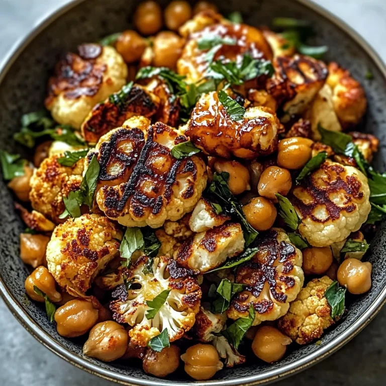 Honey Curry Roasted Cauliflower with Grilled Halloumi and Crunchy Chickpeas